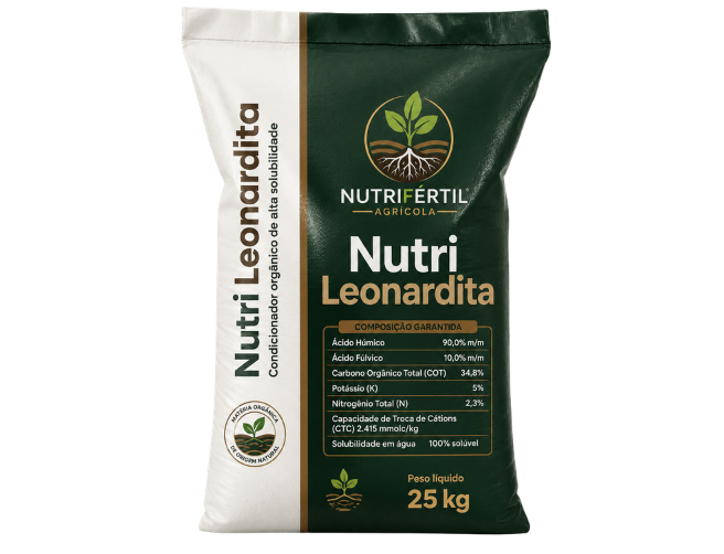 Embalagem Nutri Leonardita com ácido húmico e ácido fúlvico para solo, raiz e fertirrigação