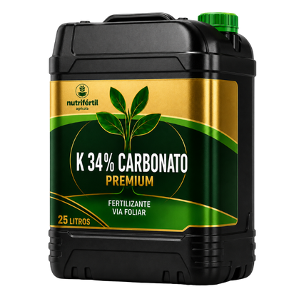 Galão preto de 25 litros do produto K 34% CARBONATO da Nutrifértil Agrícola