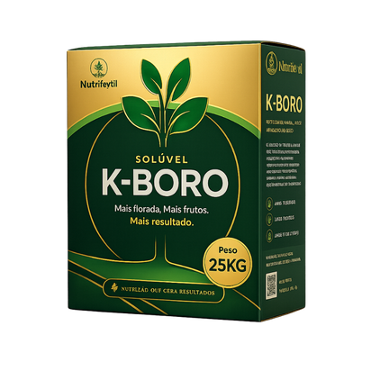 Galão preto de 25 litros do fertilizante foliar K BORO PREMIUM da Nutrifértil Agrícola