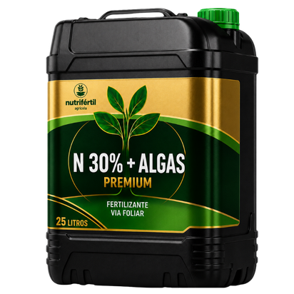 Galão preto de 25 litros do produto N 30% + ALGAS da Nutrifértil Agrícola