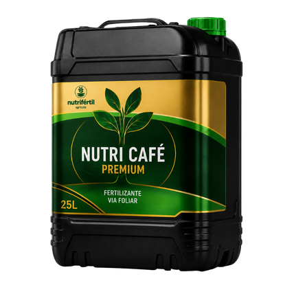 Galão preto de 25 litros do fertilizante foliar NUTRI CAFÉ da Nutrifértil Agrícola