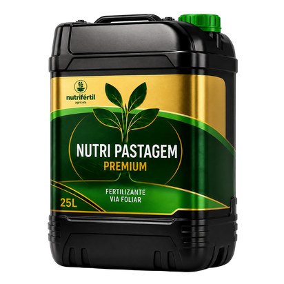 Galão preto de 25 litros do produto NUTRI PASTAGEM da Nutrifértil Agrícola