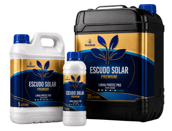 Embalagem do ESCUDO SOLAR, protetor solar agrícola da Nutrifértil Agrícola